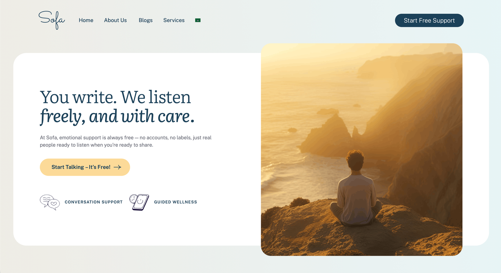 Sofa Support — mental wellness peer support platform project preview